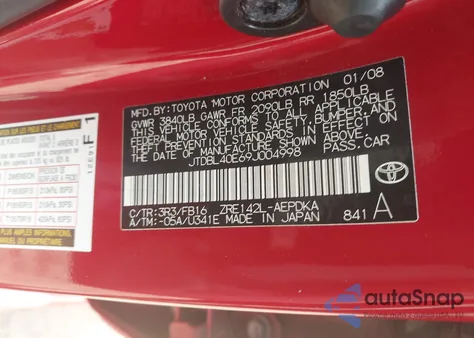 2009 Toyota Corolla Le z USA, uszkodzony, nr VIN JTDBL40E69J004998